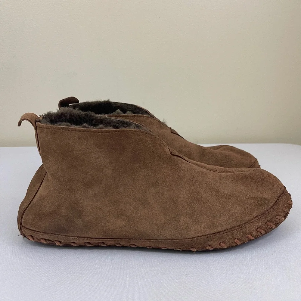 LL Bean Wicked Good Slippers Suede Leather Shearling Lined Ankle Brown‎ Mens 9 M